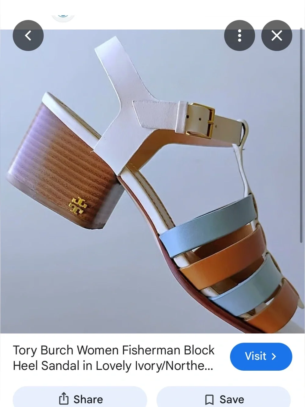Tory Burch Multicolor Fisherman Block Heel Sandal - White, Light Blue & Brown
